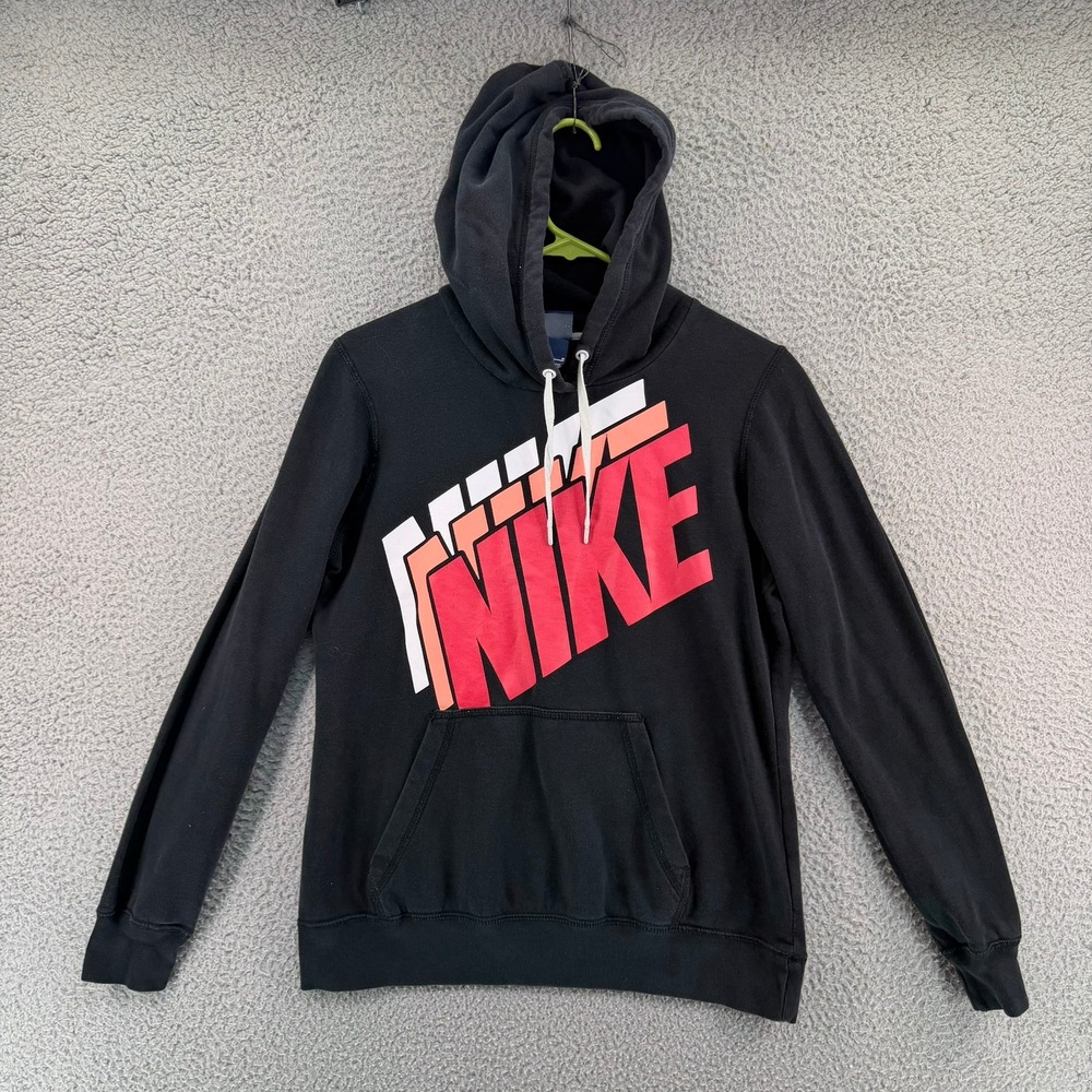 Vintage Y2k Nike Women‎ M Hoodie Black Graphic Pullover Fleece Sweatshirt READ
